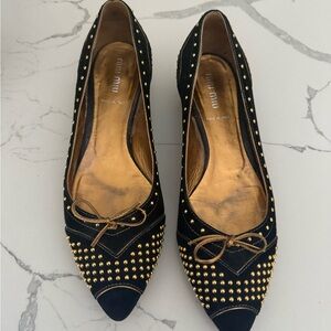 Miu Miu Black Suede Pointed Toe Studded Flats